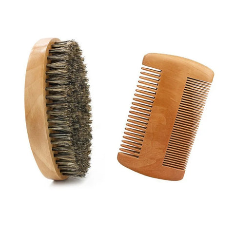 Men's Shaving Brush Set Boar Bristle Portable Barber Natural Beard Brush Comb Scissors for Facial Cleaning Styling Tool