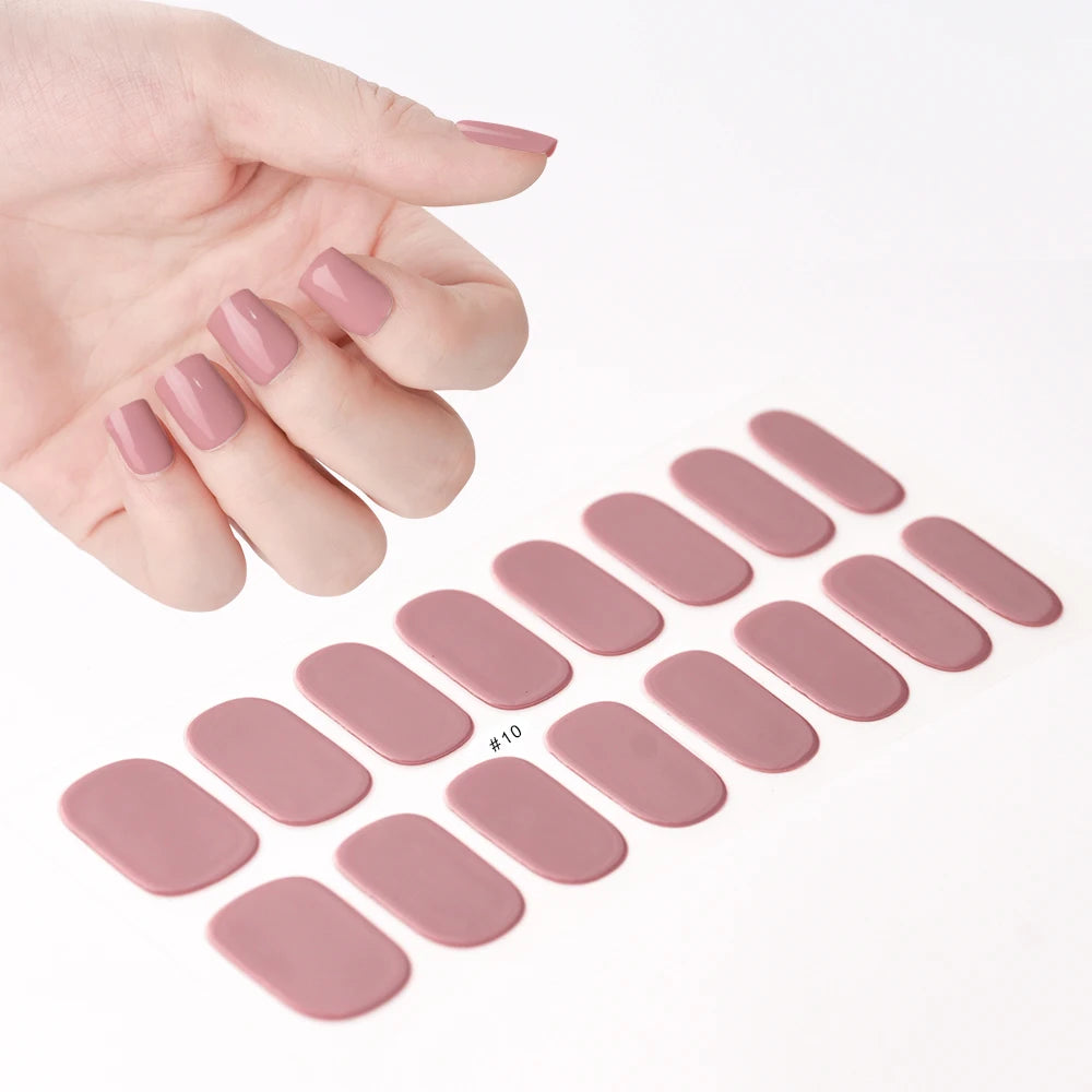 16Tips French Black Semi-Cured Nail Stickers With Glitter Long-Lasting UV Gel Nail Polish Wraps Full Cover Nail Art Decals Patch