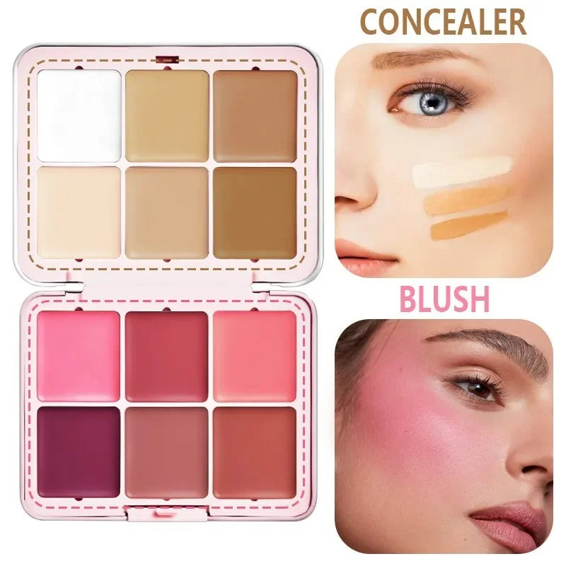 12-Color Iron Box Blusher Plate Multi-Color Cream Blush Plate Concealer Plate Contour and Highlighter Palette Makeup Blush Face