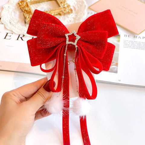 Red Golden Bow Hair Ornament Christmas New Year Accessories Hair Clips For Women Girls