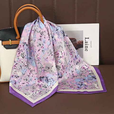 Luxury Print Satin Silk Square Scarf for Women Shawl Hijab Neckerchief Female Hair Ribbon Headband Fashion Wrap Bandana 2023 New