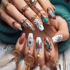 24pcs/set Medium long square fake nails for women girls cute heart flowers feather butterfly design press on false nail art tips