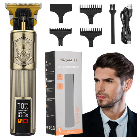 HIENA T9 Hair Clipper set for men LCD Power Display barber Electric Hair Trimmer vintage carving Beard Shaving haircut machine
