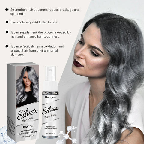 HOEGOA Silver Grey Hair Dye Spray Long-lasting Locking Color Plant Extract Formula Nourishing Roots Hair Care Prevent Dryness