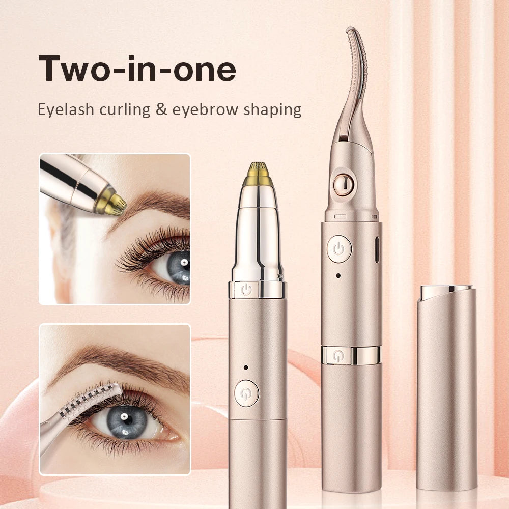 2 IN 1 Electric Eyebrow Shaver Eyelash Curling Two-gear Temperature Adjustment Heated Eyelash Curler Automatic Eyebrow Trimmer