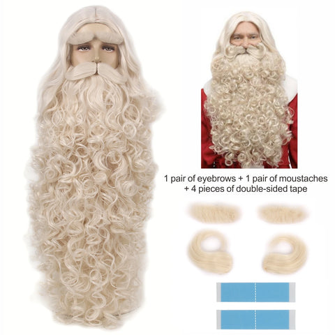 REEWES Christmas Santa Claus Hair Wig+Beard Set Cosplay Accessory Blonde synthetic  Wig For Men Halloween Dress Costume
