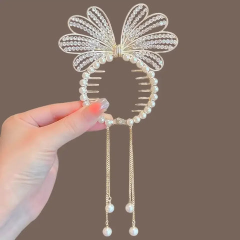 Flower Tassel Hair Clip Women Ladies Butterfly Rhinestone Pearl Metal Hair Claw Round Bun Ponytail Holder Hair Accessories