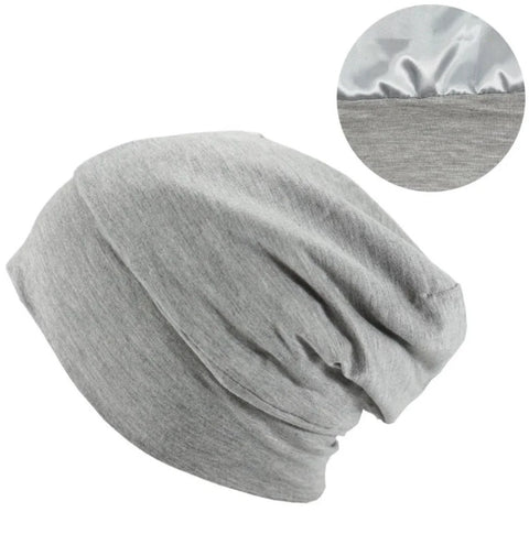 Satin Lined Hair Bonnet Hat For Women Men Bamboo Cotton Elastic Night Sleeping Cap Silk Skullies Beanie Hat Curly Hair Headwrap