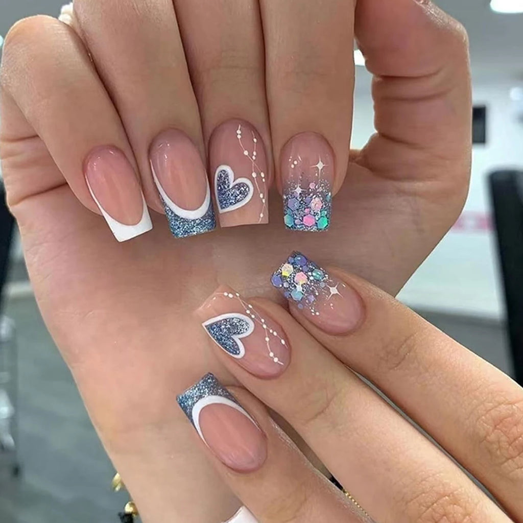 ARTAUG 24PCS Medium Stiletto Pink Press On Nails Full Cover Fake Nail Set Press On Nails Love Design handmade Press On Nails