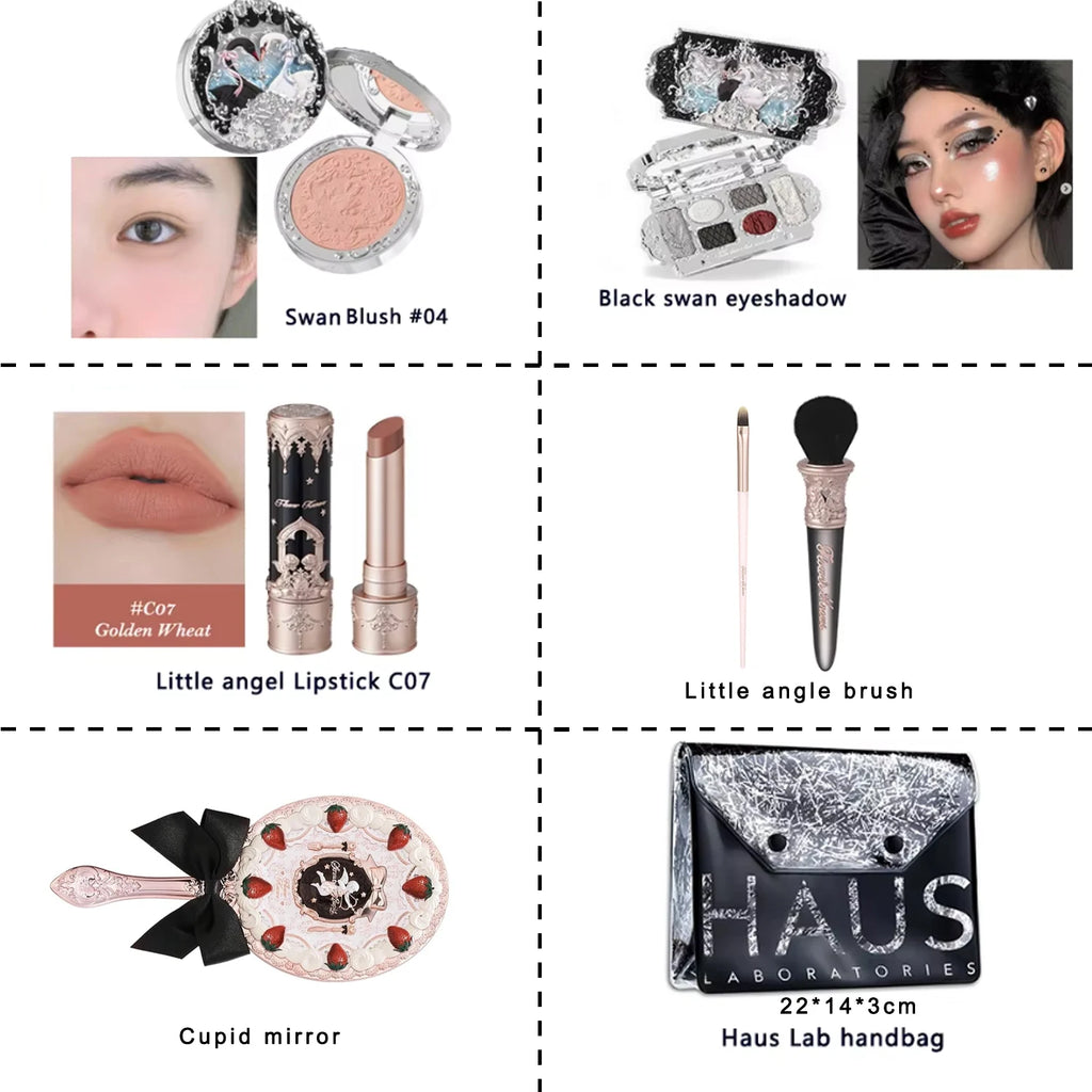 Flower Knows Swan Ballet Collection 6 Color Palette Embossed Blush Shine Lipstick Fairy Tale Ballet Makeup Gift Set