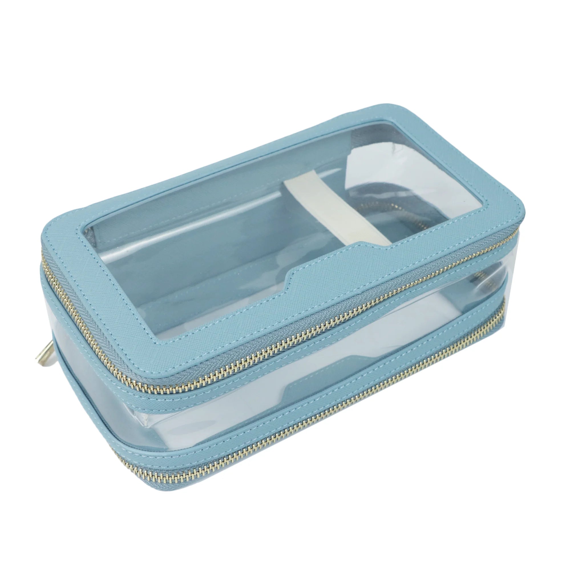 Custom Letters Saffiano Leather Cosmetic Bag Portable Pvc Capacity Waterproof travel  Multi-function Double layer Storage Bag