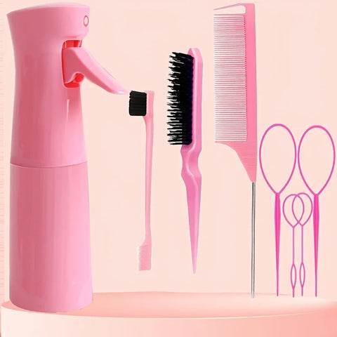 8-piece hair styling set, 6.76 oz spray bottle and nylon hair brush, mouse tail comb, edge control hair brush and hair tail tool