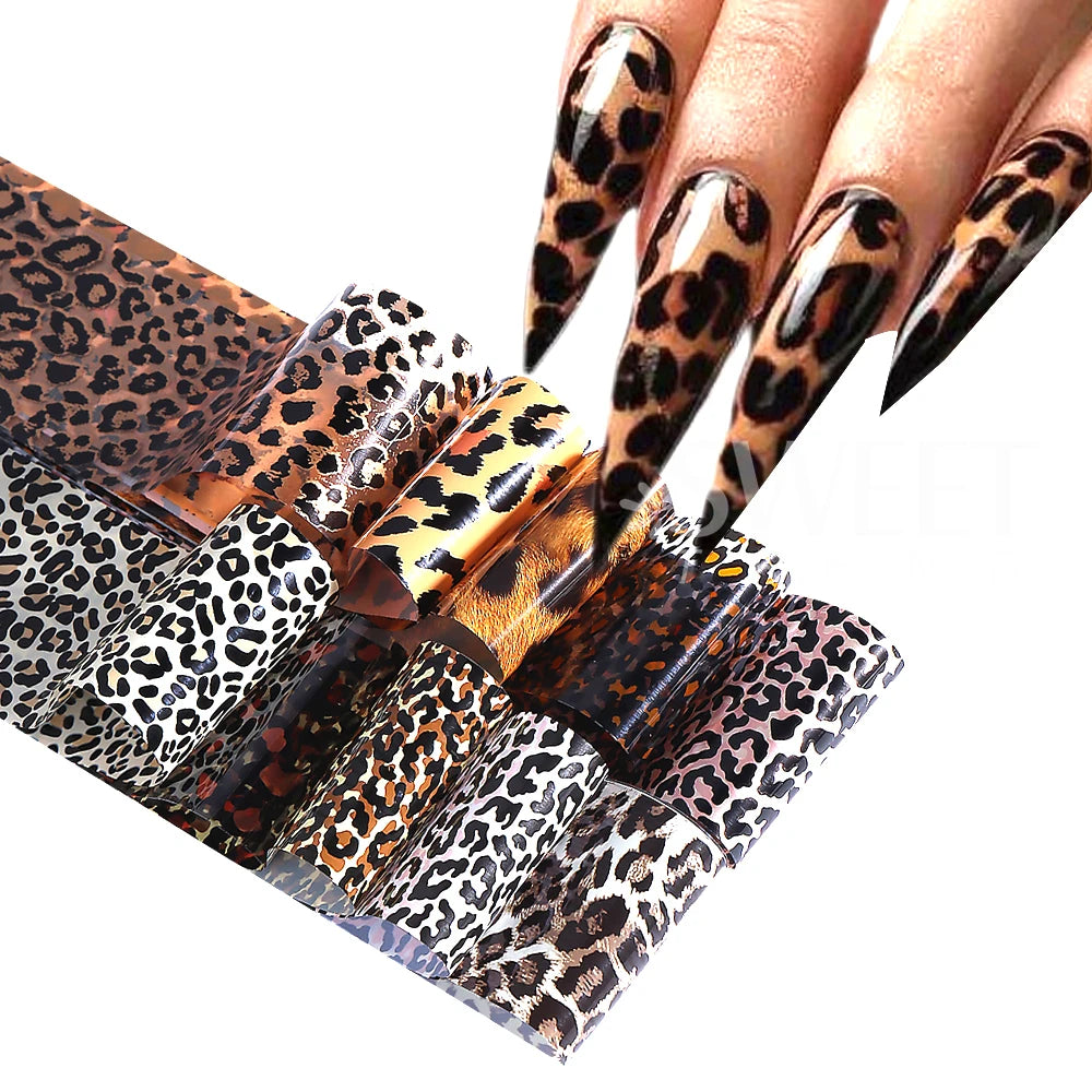 1Box-10pcs Nail Sticker Leopard Print Series Nail Foils Animal Leopard Texture Starry Nail Transfer Decals Slider Manicure DIY