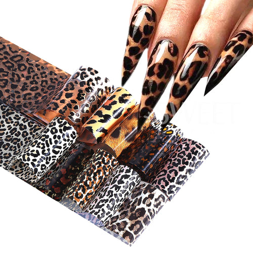 1Box-10pcs Nail Sticker Leopard Print Series Nail Foils Animal Leopard Texture Starry Nail Transfer Decals Slider Manicure DIY