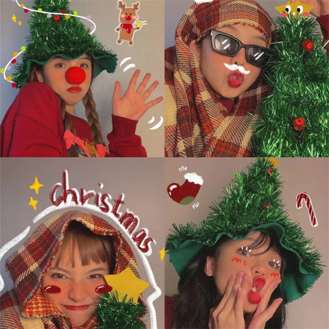 Christmas Hat Headwear INS Christmas Tree Hat 2026 New Year Party Atmosphere Photo Props Children Christmas Festival Costumes