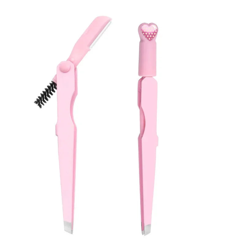 3 In 1 High-precision Eyebrow Tweezers Professional Eyebrow Trimmer with Brush Beard Removal Clips Eyelashe Grafting Tweezer 1pc