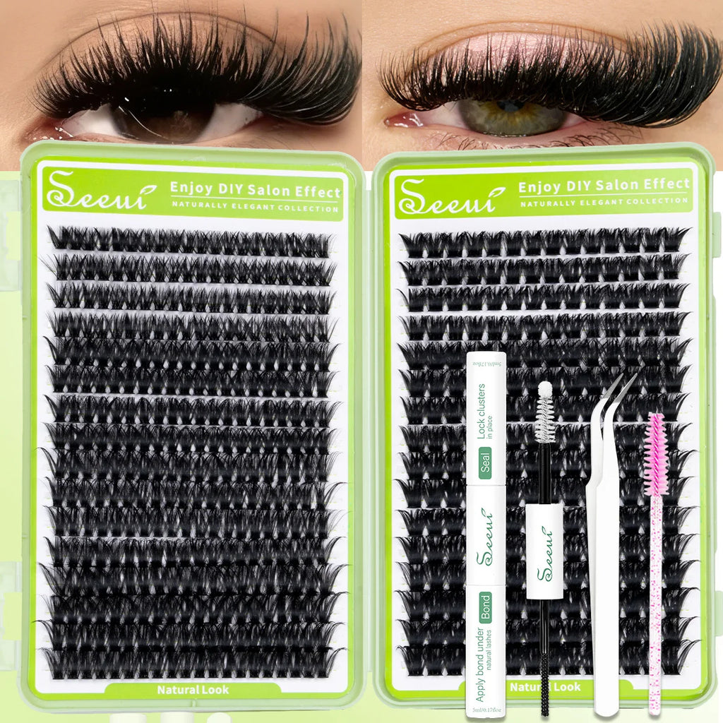 SEEUI DIY Cluster Lashes Kit Individual Lashes 3D Faux Mink Lashes Wispy Eyelash Extension Kit with Bond&Seal Lash Tweezer