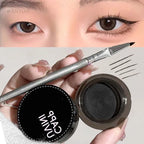 Natural Black Eyeliner Gel Cream with Brush Waterproof Lasting Non Smudging Matte Brown Easy Wear Eyebrow Silkworm 3 in 1 Makeup