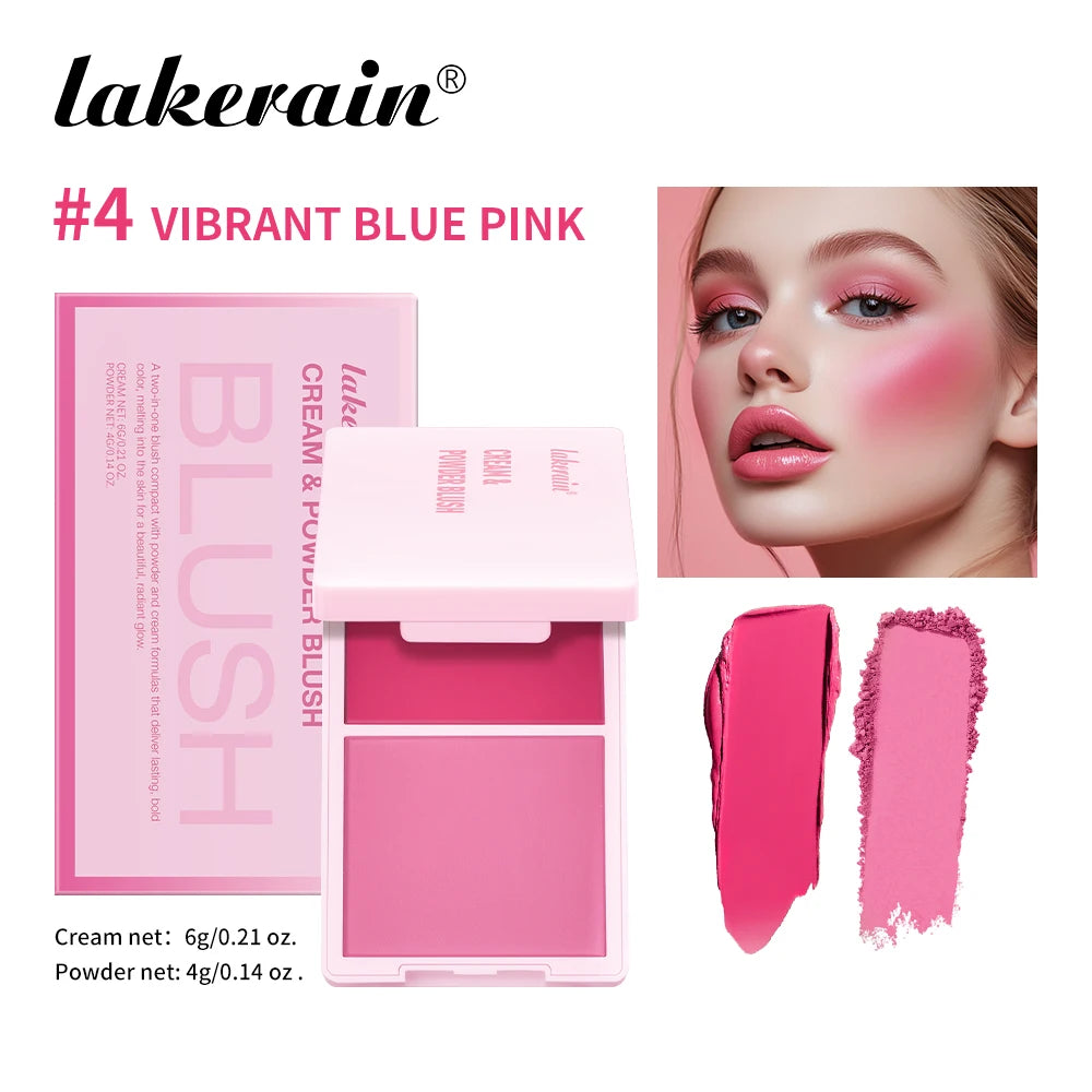 Cream & Powder Blush Matte 5Colors Dewy Rosy Blush Makeup Pan Long-lasting Wearing High Pigment Natural Matte Blush Cosmtics