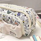Snoopy Pencilcase Multi Layer Canvas Drawstring Pen Bag Kawaii Cartoon Stationery Storage Bag Students School Supplies Gifts