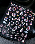 5D Embossed Gold Castle/Garland/Christmas Tree Nail Stickers White Snowflakes Bow Star Nail Decals Self-Adhesive Xmas Nail Decor