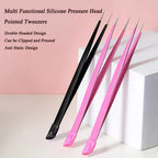 Black/Pink Double Headed Tweezers Stainless Steel Slant Tip Makeup Tool Silicone Press Head For Nail Stickers Eyelashes Tweezers