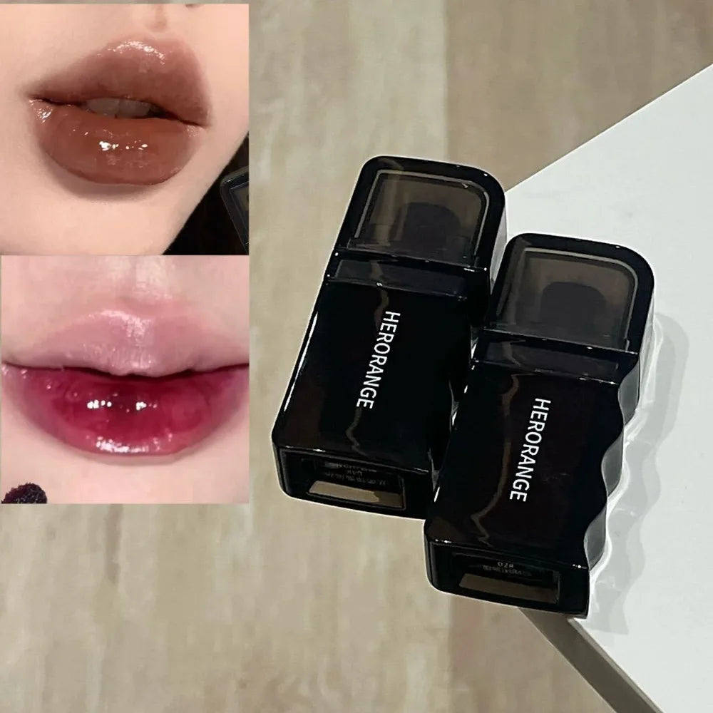 Wave Shape Green Brown Mirror Lip Tint Glass Clear Shine Lip Stain Water Light Non-Sticky Plumping Lip Long Lasting Makeup