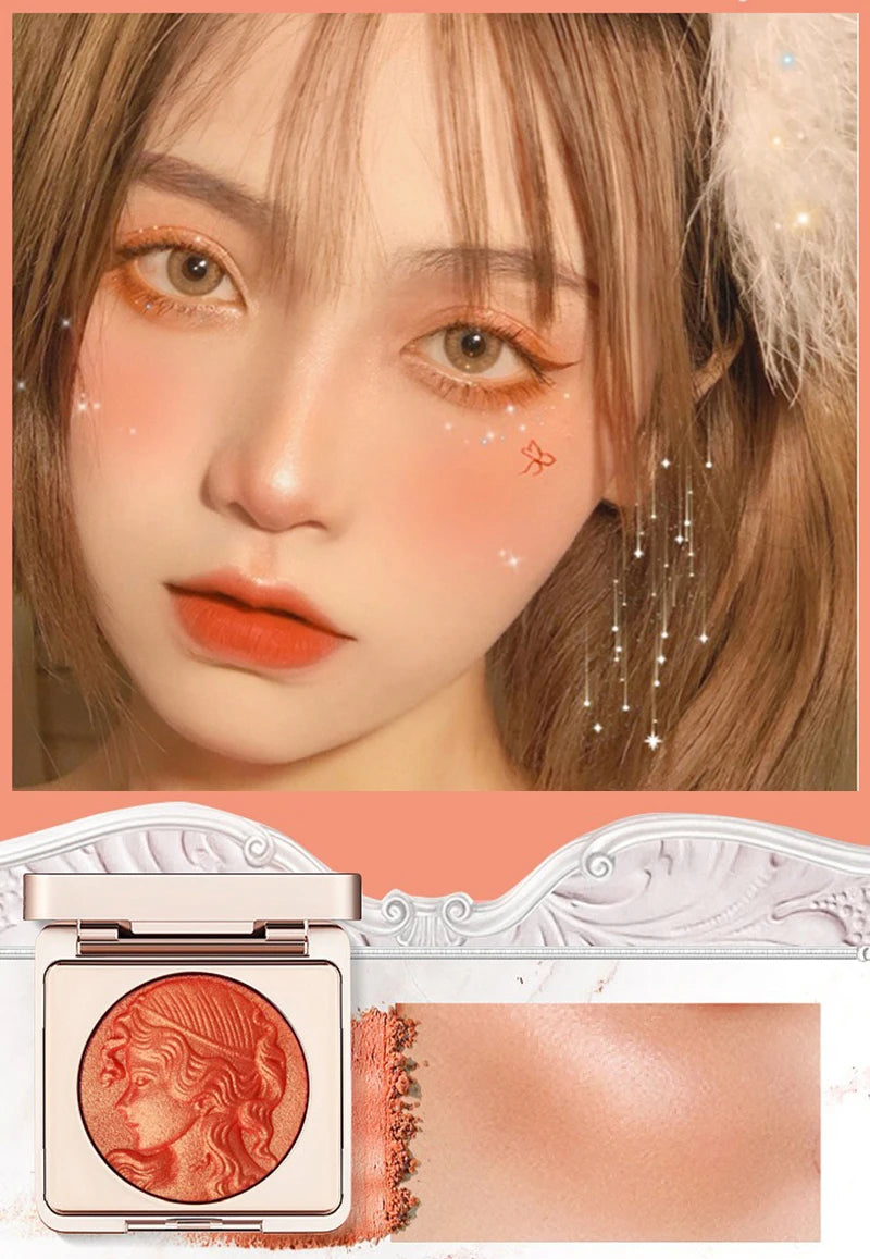 3D Orange Highlighter Embossed Blush Palette Long-Lasting Shimmer Powder Pink Coral Rouged For Cheeks Eyes Smooth Cosmetics