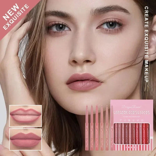 12 Pcs/Set Waterproof Lip Liner Pencil Nude Color Matte Lipliner Moisturizing Long Lasting Lipstick Professional Makeup Lip Tint