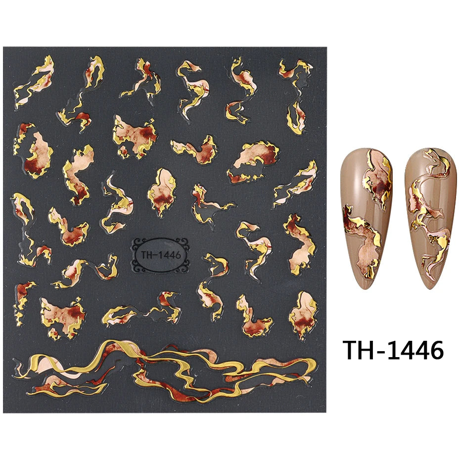 Nails Stickers Purple Blue Brown Ink Design Decals Gold Decorations Art Self-Adhesive Holographic Gel Slider Manicure Supplies