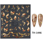 Nails Stickers Purple Blue Brown Ink Design Decals Gold Decorations Art Self-Adhesive Holographic Gel Slider Manicure Supplies