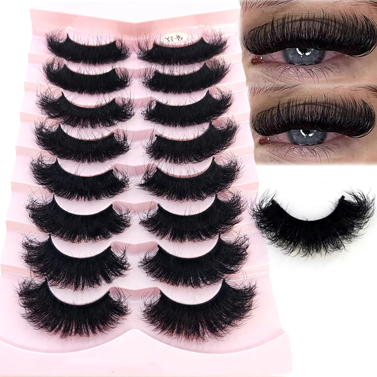 HBZGTLAD 5/8 Pairs of Natural Russian Striped Mink Lashes 3D False Lashes Volume Wavy False Lashes Eyelash Extensions Makeup