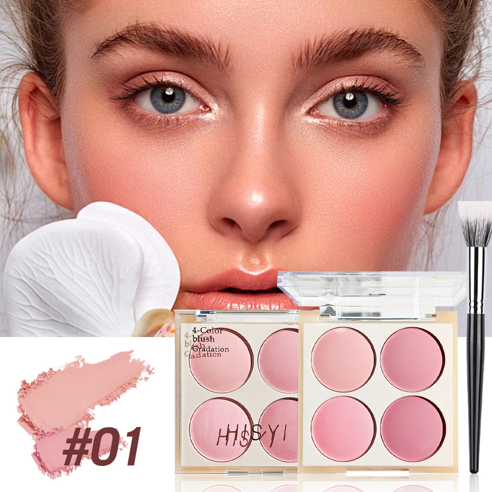 4-Color Blush Set with Brush-Pink, Perfect for Christmas & Valentine’s Day Makeup,Long-Lasting for Daily & Party Looks
