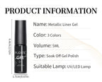 PUENTE 5ml Metallic Painting Liner Gel Polish Bright Mirror Effect Semi-Permanent UV Nail Varnish For Stunning French Nail Art