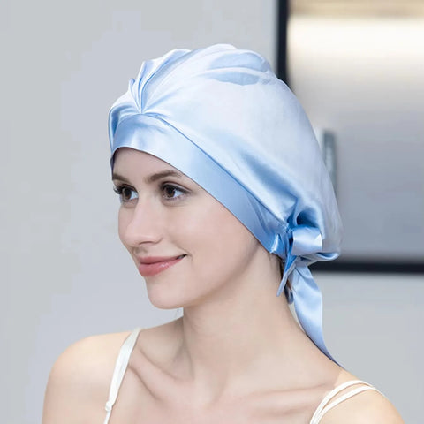 100% Mulberry Silk Bonnet Sleep Hair Cap Care Bonnets With Elastic Tie Bands Silk Cap Adjustable Cap For Curly Hair Bonnets