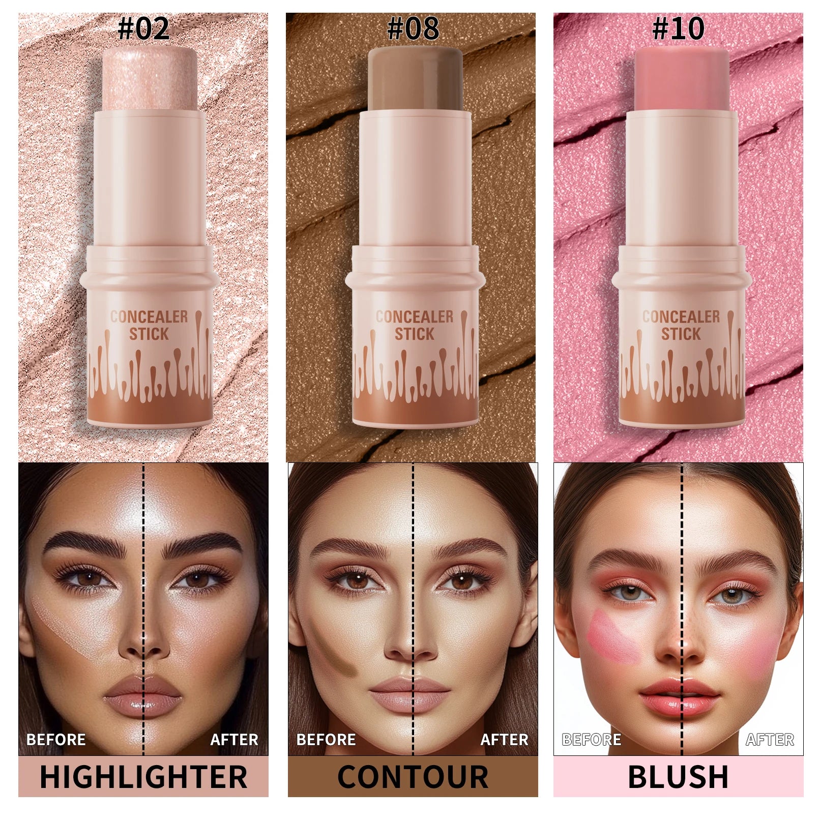 Contour Stick Set Natural Matte Finish Highlighters Shadow Waterproof Contouring Wand V-face Shaping Contour Pen Face Makeup