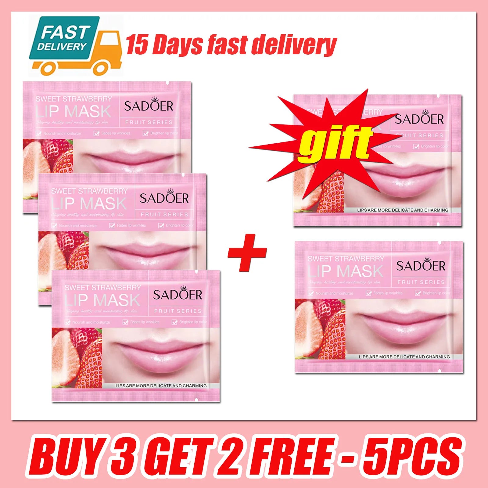Collagen Lip Mask Strawberry Lip Sleeping Mask Moisturizing Hydrating Lip Balm Nourishing Lip Patches Lip Skin Care Products