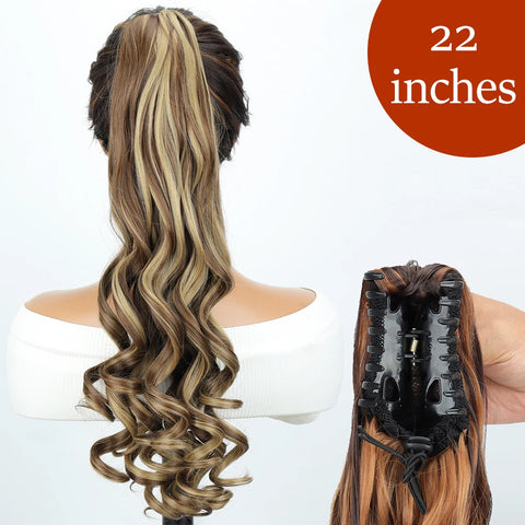 34inches Synthetic Ponytail Hair Extension Clip in Fake Wig Hairpiece Blonde Wrap Around Pigtail Long Smooth Overhead Pony Tail