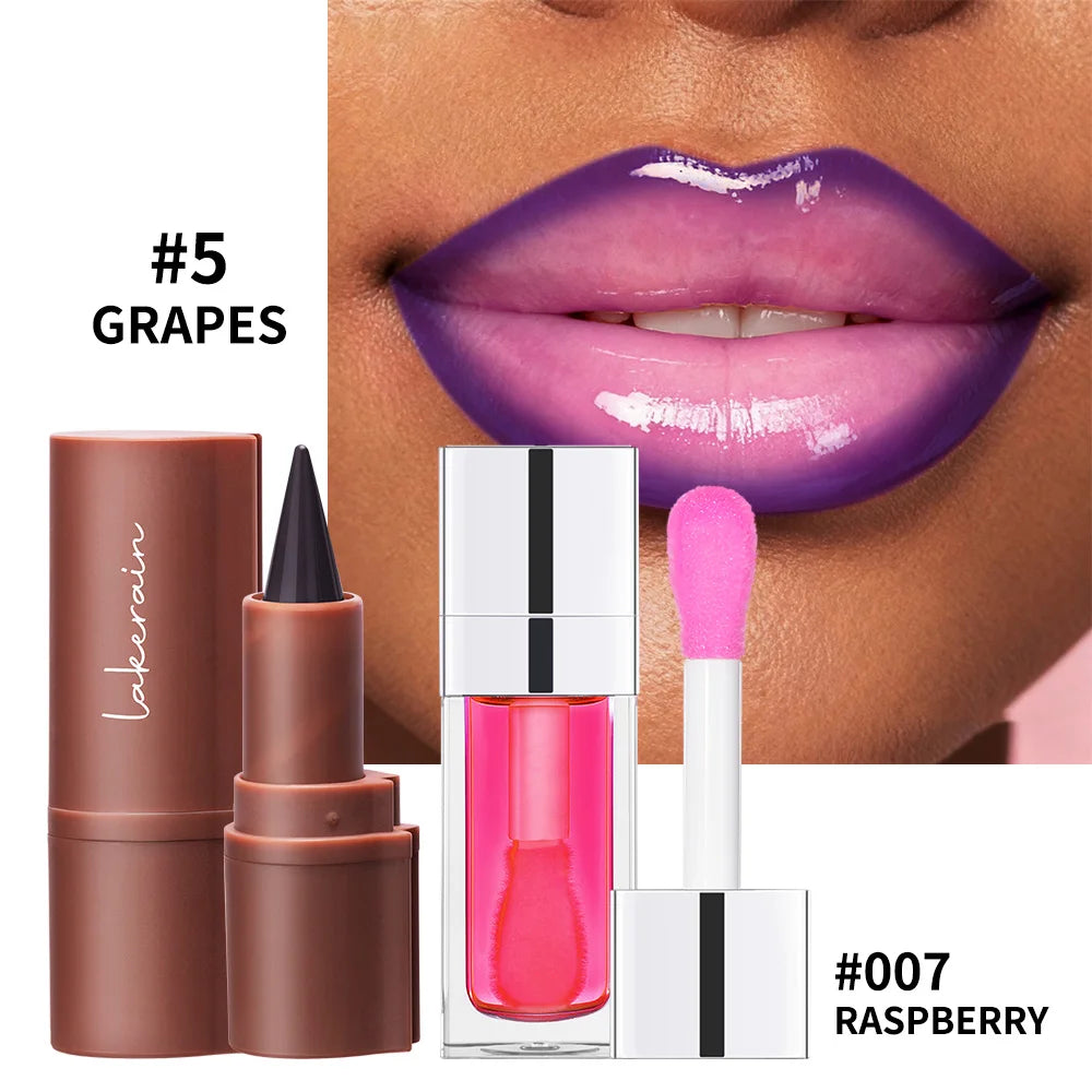 Matte Lip Makeup Kit 2pcs Waterproof Long Lasting Lip Liner and Lip Oil Combo Red Brown Pink Nude Tones Lipstick Set
