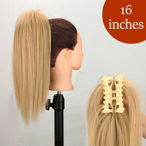 34inches Synthetic Ponytail Hair Extension Clip in Fake Wig Hairpiece Blonde Wrap Around Pigtail Long Smooth Overhead Pony Tail