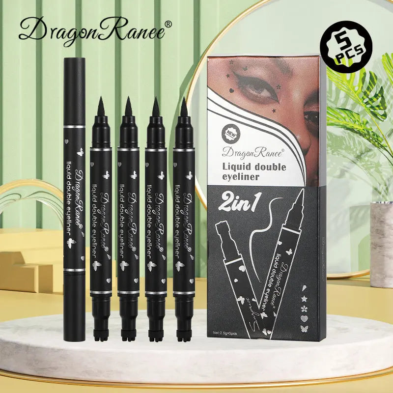 Dragon Ranee 5pcs Double-Ended Star Stamp Eyeliner Love Plum Lazy Stamp Waterproof Long Lasting Colorful Eyeliner Set