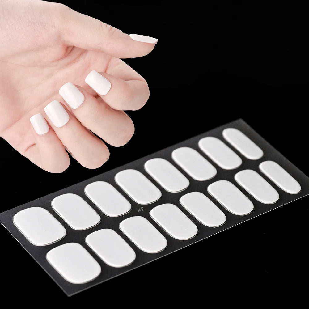 16Tips French Black Semi-Cured Nail Stickers With Glitter Long-Lasting UV Gel Nail Polish Wraps Full Cover Nail Art Decals Patch