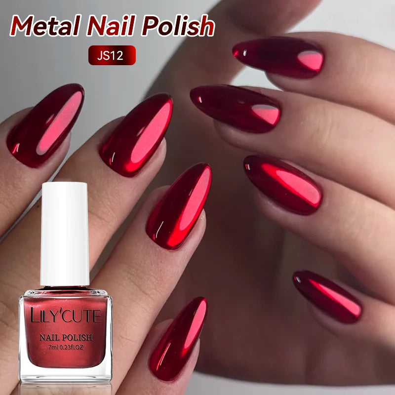 LILYCUTE 7ml  Mirror Metallic Nail Polish No Need of UV LED Lamp Nail Supplies Vernis Red Purple Mirror Effect for Nails