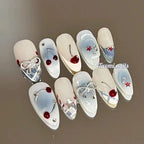 10pcs French Almond Press on Nails Flower False Nails Wearable Stick-on Nails Fake Nail Uñas Postizas Mujer Накладные Ногти 네일팁