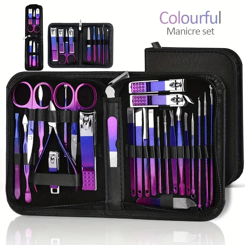 6/9/18/26pcs Manicure Set, Stainless Steel Gradient Professional Pedicure Kit Nail Scissors Grooming Kit With Travel Case