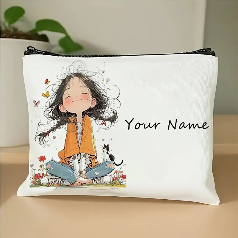 Chic Custom Name Unique Vintage Cute Floral Makeup Bags for Girls Cosmetic Pouch Toiletry Bag Pencil Case Travel Storage Handbag