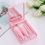 5 PCs Cosmetic Brush Portable Makeup Brush Travel With Mirror Box Makeup Set Brush Loose Brush Blush Brush Eyeshadow Brush