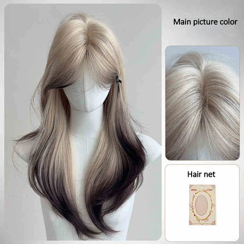 Gray-black Gradient Synthetic Wig Female Twilight Elf Gothic Lolita Wool Curly Long Hair With Bangs Christmas Cosplay Wig