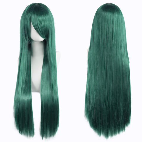 80cm Long Synthetic White Purple Cosplay Wigs Green Hair Straight Silver Wig Pink Hairpiece Lolita Wig with Bangs