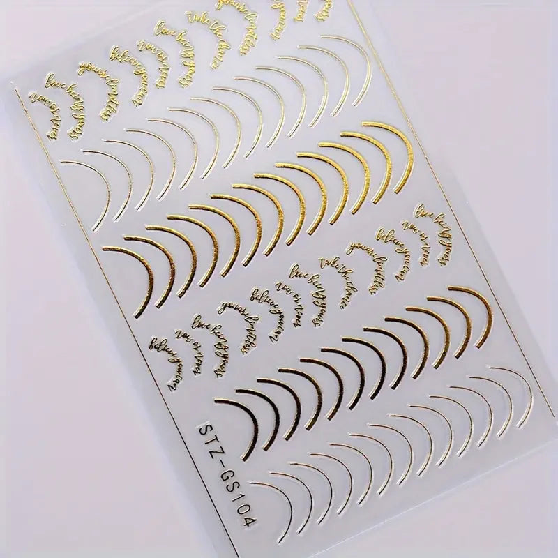 3pcs/set 3D Simple Lines Nail Stickers Rose Gold Metal Stripe Letters Decals Curve Gel Nails Art Sliders Polish Manicure Decor